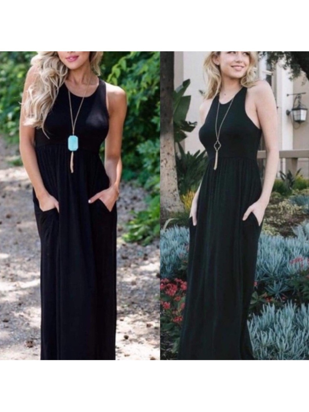 Women’s Black Sleeveless Maxi Dress with Pockets - Picture 3 of 5